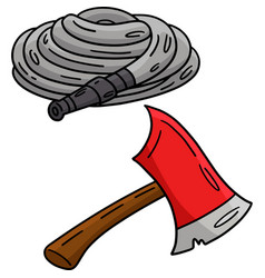 Firefighter Hose And Ax Cartoon Colored Clipart