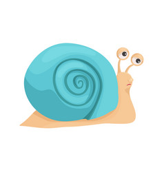 Snail With A Blue Shell In A Cartoon Style