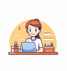 Young Woman Working On Laptop At Home Flat Style