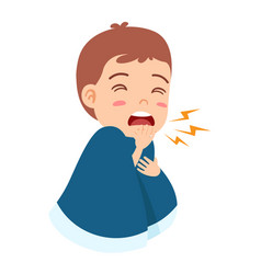 Cartoon Little Kid Boy Coughing And Sick