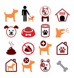 Dog Pet Color Icon Set - Vet Dogs Food Hot