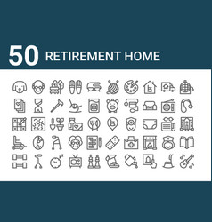 Set 50 Retirement Home Icons Outline Thin Line