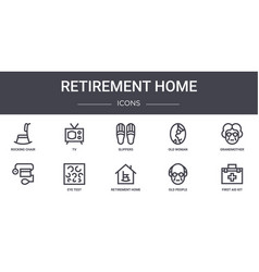 Retirement Home Concept Line Icons Set Contains