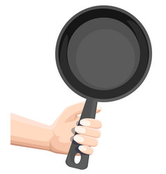 Hand Holding Empty Black Frying Pan Flat Isolated