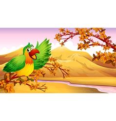 A Green Parrot In An Autumn Scenery