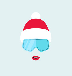 Girl In Ski Goggles And Winter Red Hat Women