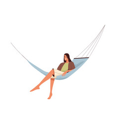 Happy Woman Relaxing In Hammock Young Female