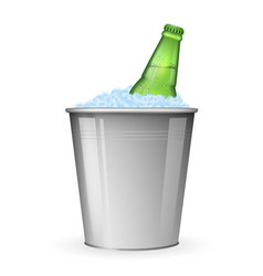 Beer With Ice In Metal Bucket Isolated On White