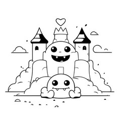 Funny Cartoon Castle On The Sand In A Flat Style