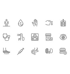 Diabetes And Blood Sugar Measurement Line Icons