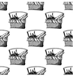 Hand Drawn Seamless Pattern Of Picnic Basket