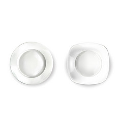 Two Empty White Plates Different Shapes