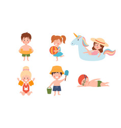 Cute Kids And Beach Activities Cartoon Flat