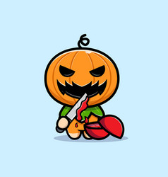 Cute Pumpkin Character Slice Fruit With Knife