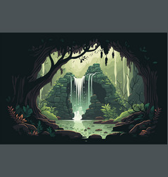 A Fantasy Forest With Waterfall In The Middle