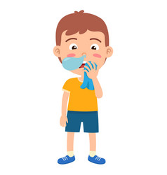 Kid Boy Wipes His Nose With A Handkerchief