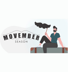 Movember Banner A Man Holds A Mustache On A Stick