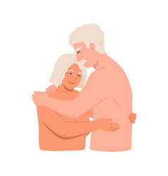 Naked Love Couple Aged Man And Woman Hugging