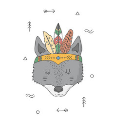 Wolf In A Headdress Indians Cartoon Character