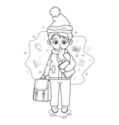 Coloring Page Boy With A School Bag And A Book