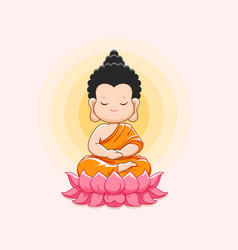 Cute Buddha Meditating On Lotus