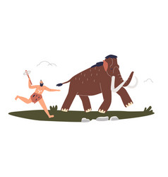 Primitive Stone Age Man Hunting On Mammoth