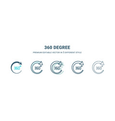 360 Degree Icon In 5 Different Style Outline