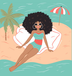 African American Woman Relaxing Beach Wearing