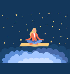 Smiling Woman Meditating On Yoga Mat