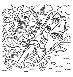 Pirate And Shark Coloring Page For Kids