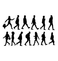 Silhouettes Of Various People Walking Side View