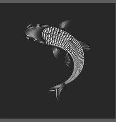 Carp Koi Fish Silhouette Top View Linear Art