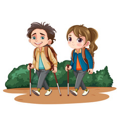 Couple Hiking In Nature Park Isolated