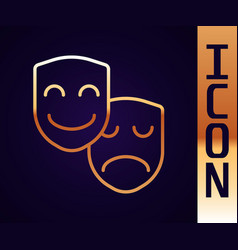 Gold Line Comedy And Tragedy Theatrical Masks Icon