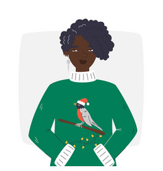 Nice Ugly Sweater With Robin Bird Pensive Female