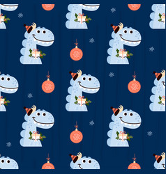 Seamless Pattern Cute Dragon With Gift On Blue