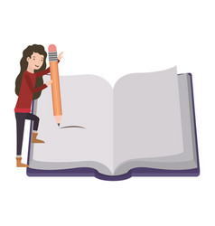 Woman With Text Book And Pencil Avatar Character