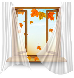 Autumn Background With Open Window And Colorful