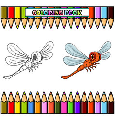 Cartoon Funny Dragonfly For Coloring Book