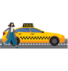 Running Woman Stops Free Taxi Stands Isolated On