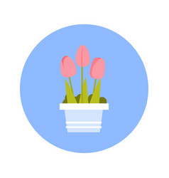 Tulips Bouqet Icon On Blue Round Background