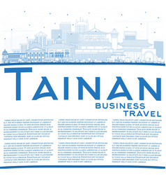 Outline Tainan Taiwan City Skyline With Blue