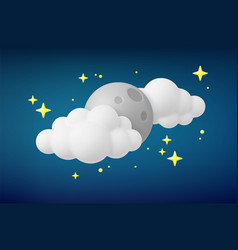 Night 3d Moon In Clouds And Stars Realistic