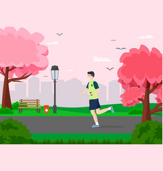 A Man Jogging In The Morning In A City Park