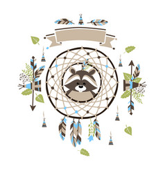 Boho Style Baby Raccoon In Dream Catcher