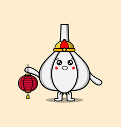 Cartoon Garlic Chinese Character Holding Lantern