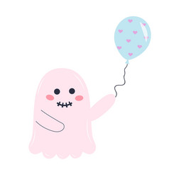 Cute Pink Ghost With Balloon Halloween Character