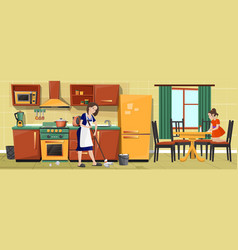 A Girl Cleaning A Room Royalty Free Vector Image