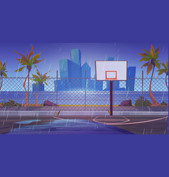 Rainy Street Basketball Court Cityscape Skyline