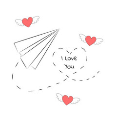 Valentines Day Paper Airplane Romantic Line Dotted